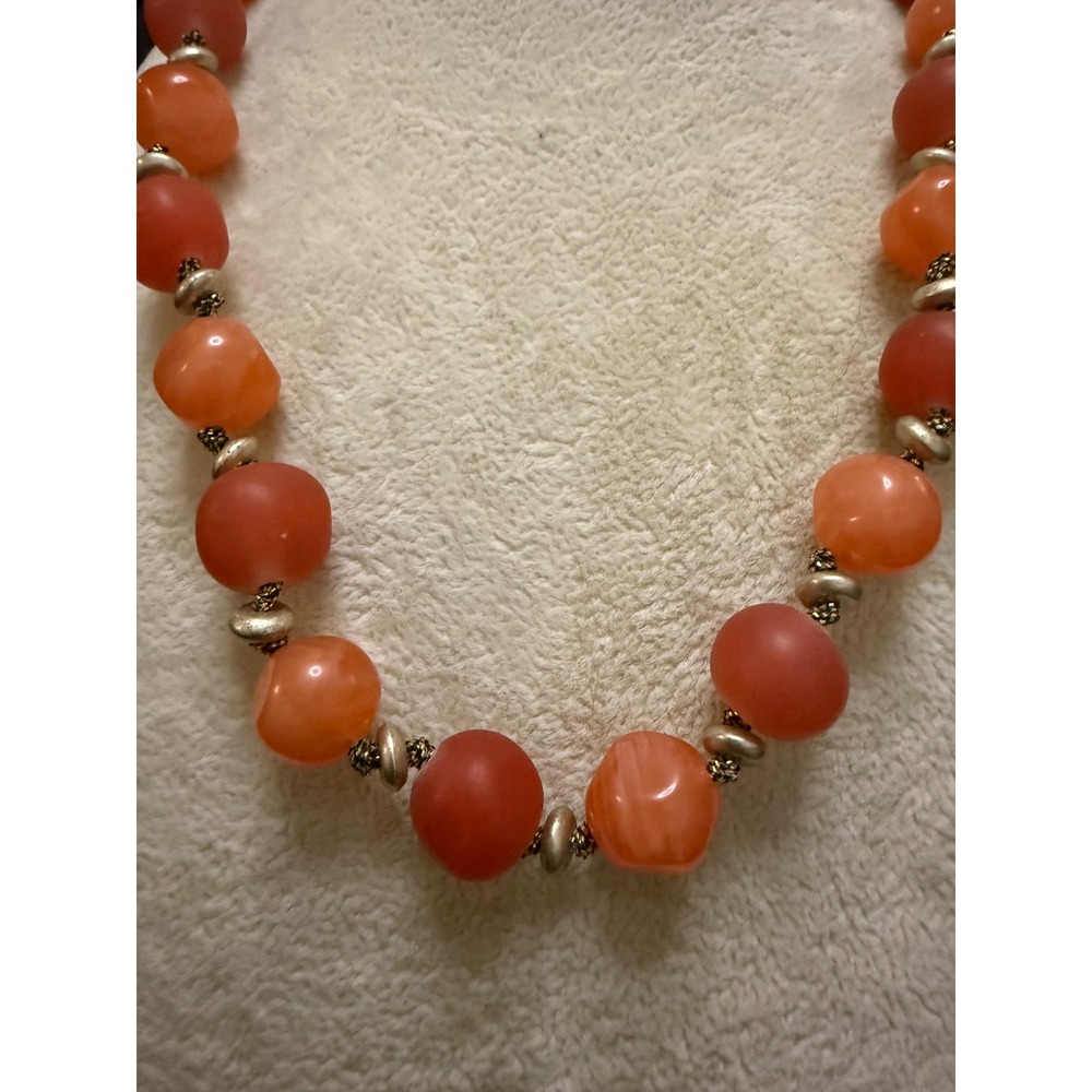 Monet vintage Frosted Coral Orange Bead Statement Necklace Gold Tone Adjustable